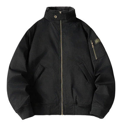 Fulton Stand Collar Bomber Jacket with Utility Arm Pocket and Quilted Interior