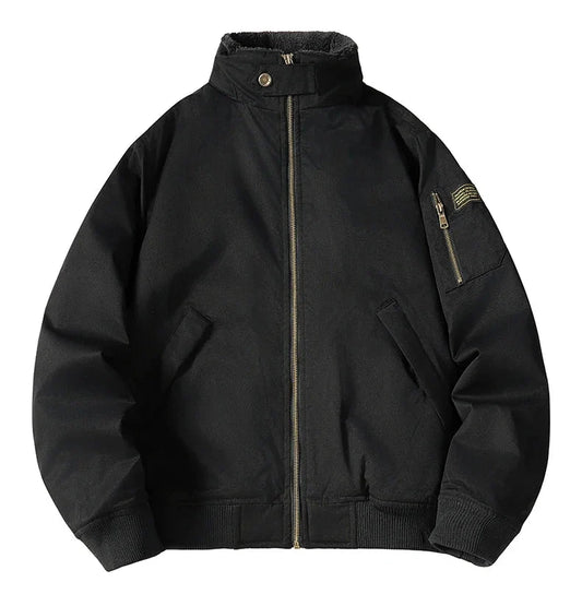 Fulton Stand Collar Bomber Jacket with Utility Arm Pocket and Quilted Interior