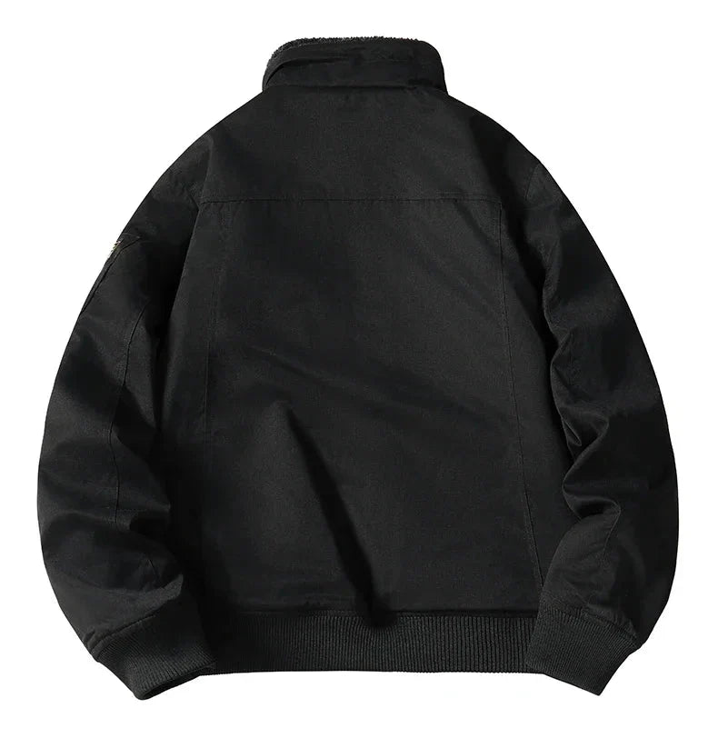 Fulton Stand Collar Bomber Jacket with Utility Arm Pocket and Quilted Interior