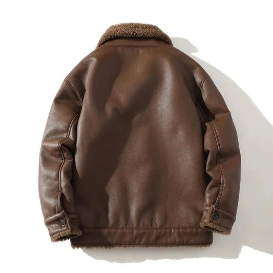 Heritage Leather Jacket with Full Shearling Lining and Spread Lapel Collar