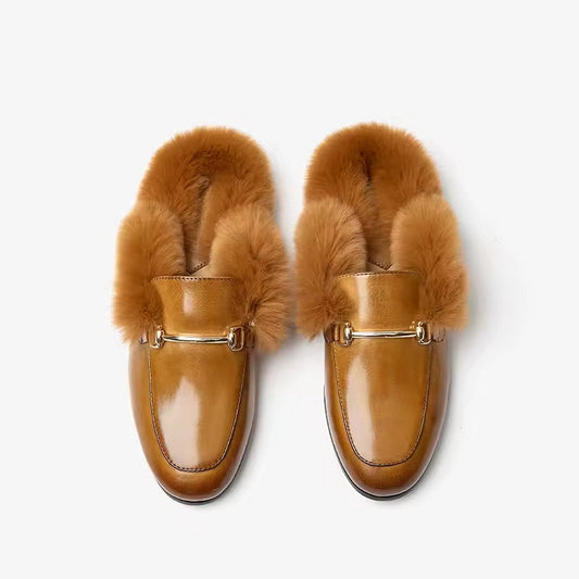 Milano Backless Leather Mules with Faux Fur Lining