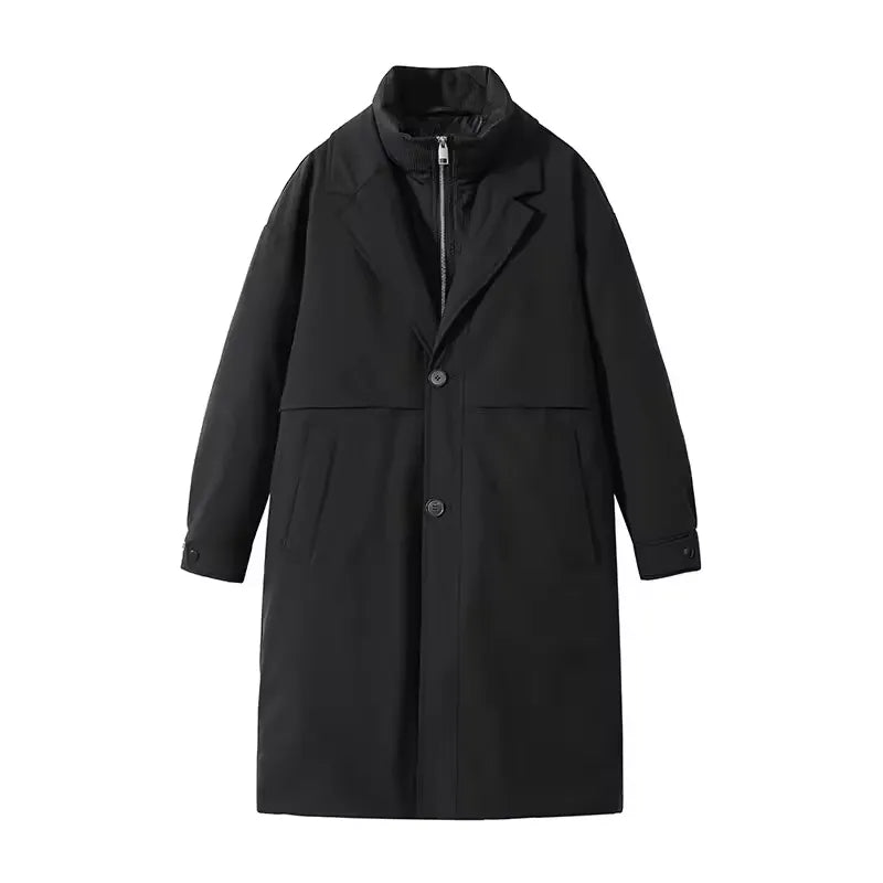 Briar Long Field Coat with Oversized Lapel and Zip Up Inner Collar