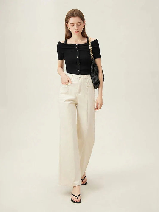 Ivory Wide-Leg Cotton Denim