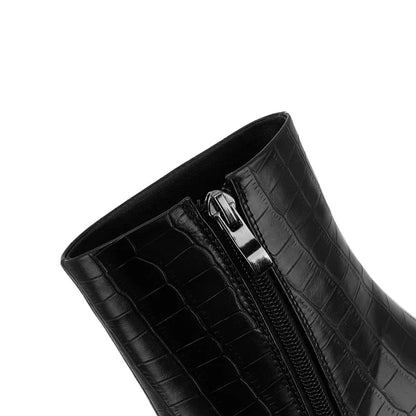 Katlyn Croc Embossed Pointed Toe Ankle Boot with Stiletto Heel and Side Zip