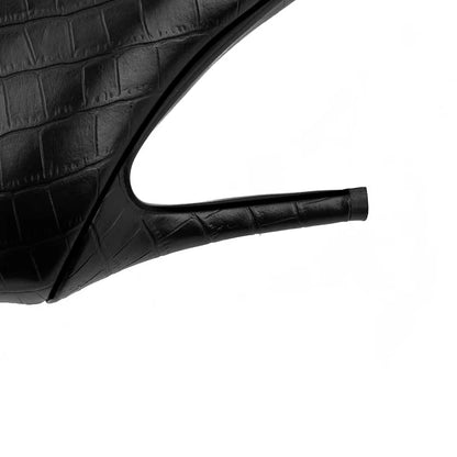 Katlyn Croc Embossed Pointed Toe Ankle Boot with Stiletto Heel and Side Zip