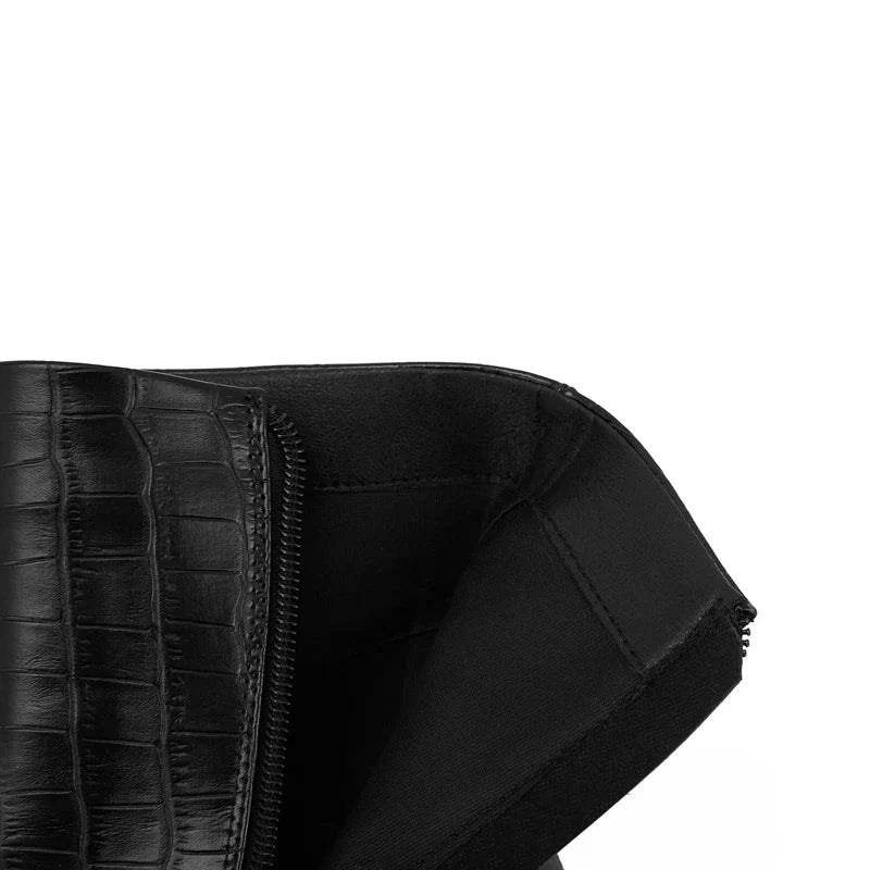 Katlyn Croc Embossed Pointed Toe Ankle Boot with Stiletto Heel and Side Zip