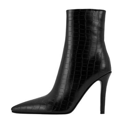 Katlyn Croc Embossed Pointed Toe Ankle Boot with Stiletto Heel and Side Zip