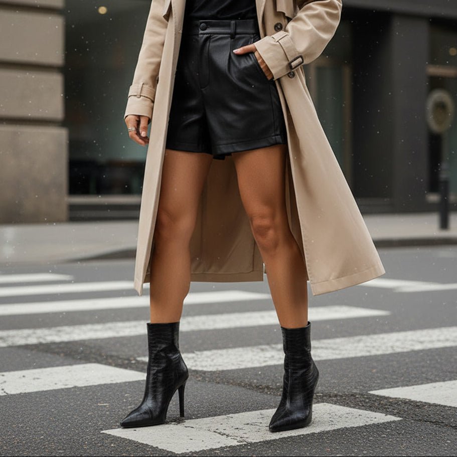 Katlyn Croc Embossed Pointed Toe Ankle Boot with Stiletto Heel and Side Zip