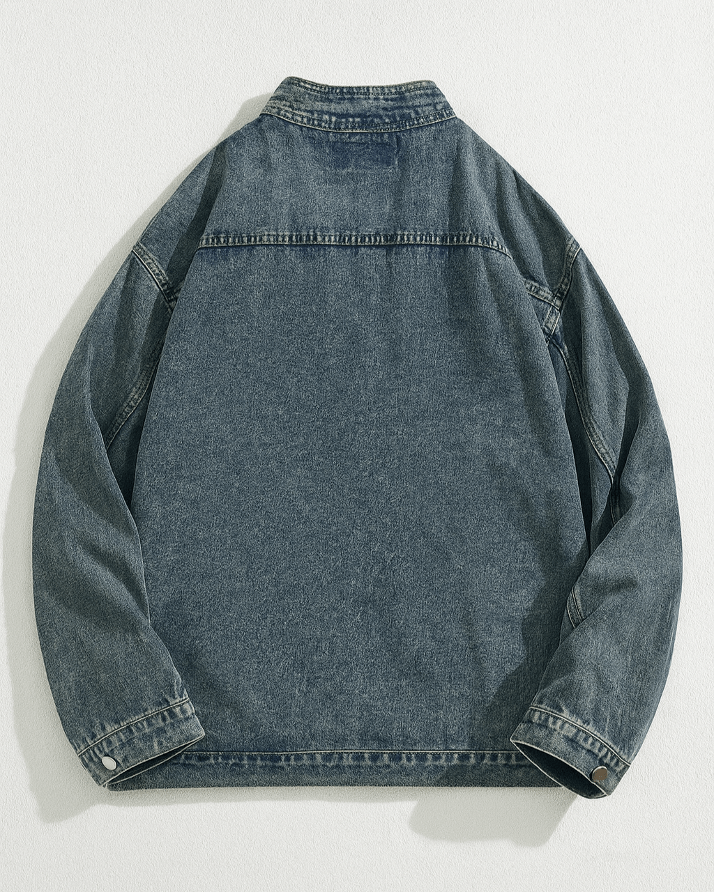Kimono Oversized Washed Denim Jacket with Deep V Neck and Front Tie Waist