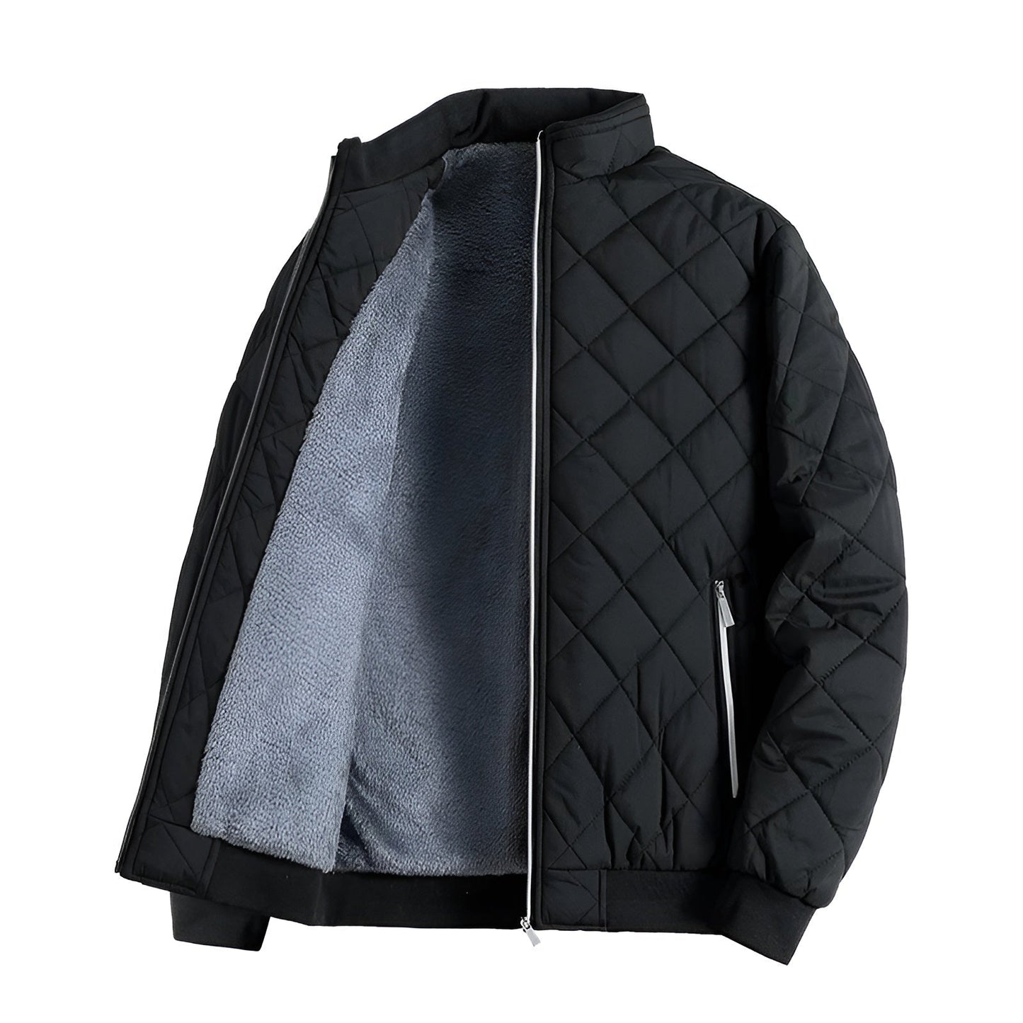 Loft Diamond Quilted Jacket with Fleece Lined Stand Collar and Side Zip Pockets