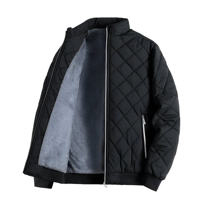 Loft Diamond Quilted Jacket with Fleece Lined Stand Collar and Side Zip Pockets