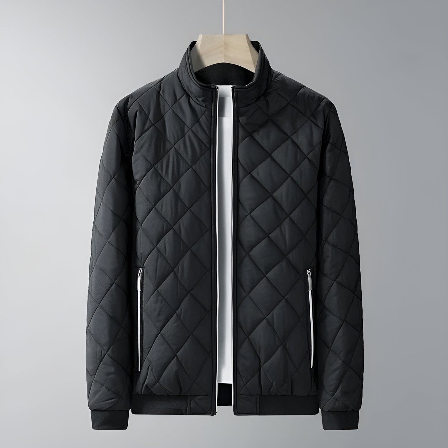 Loft Diamond Quilted Jacket with Fleece Lined Stand Collar and Side Zip Pockets