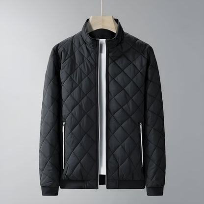 Loft Diamond Quilted Jacket with Fleece Lined Stand Collar and Side Zip Pockets