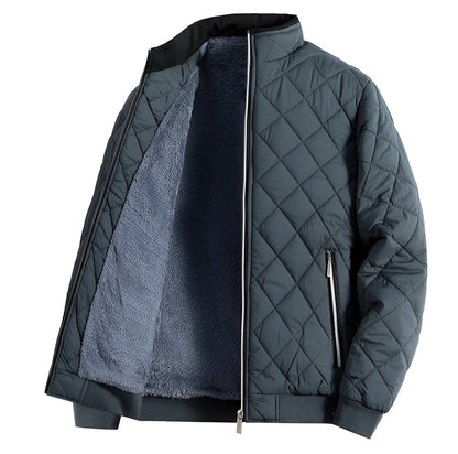 Loft Diamond Quilted Jacket with Fleece Lined Stand Collar and Side Zip Pockets