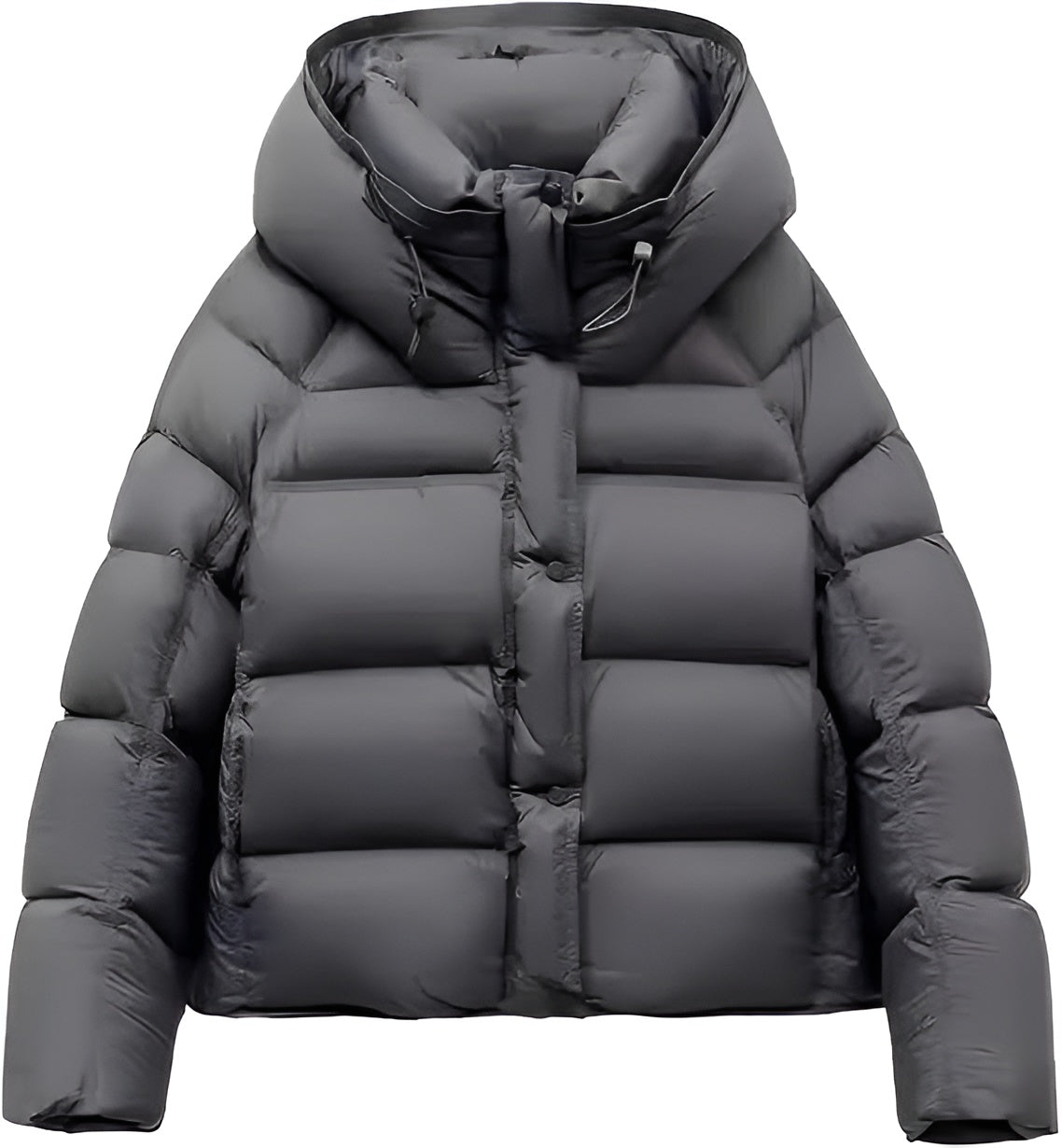 Madeline Cropped Down Puffer Jacket with Drawstring Hood and Button Placket