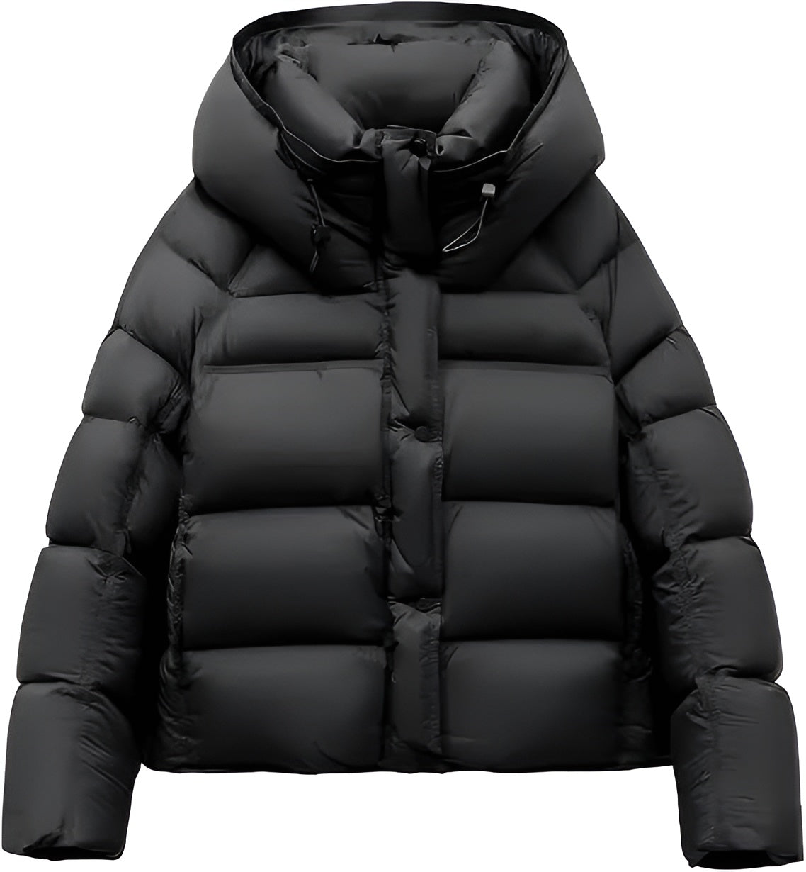 Madeline Cropped Down Puffer Jacket with Drawstring Hood and Button Placket