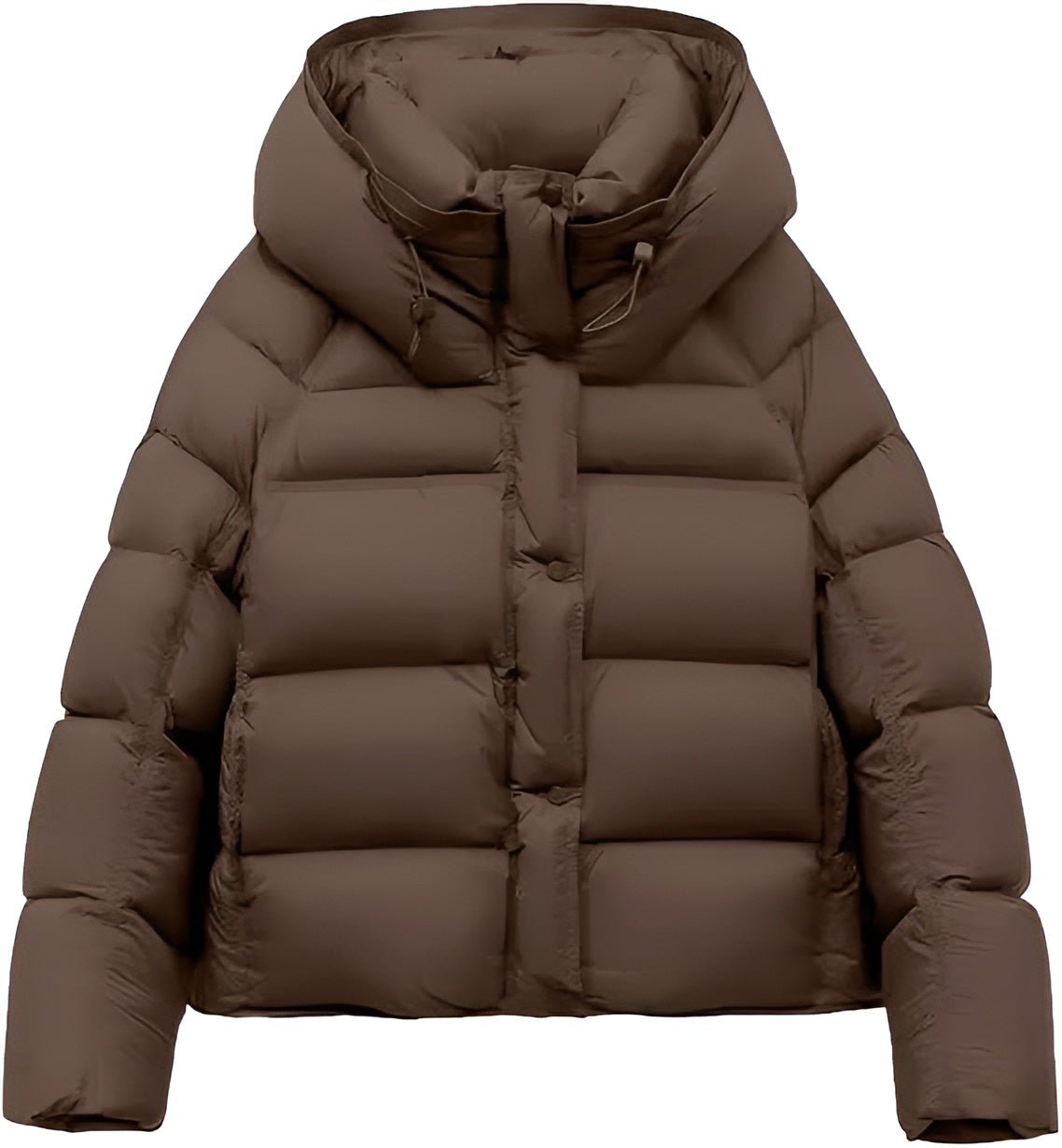 Madeline Cropped Down Puffer Jacket with Drawstring Hood and Button Placket