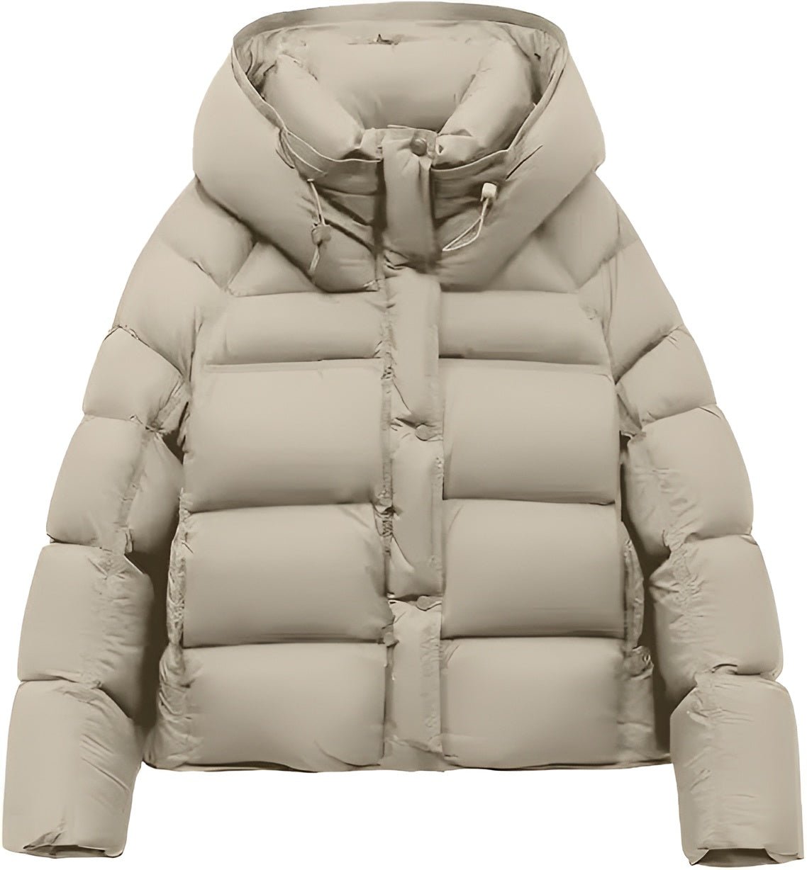 Madeline Cropped Down Puffer Jacket with Drawstring Hood and Button Placket