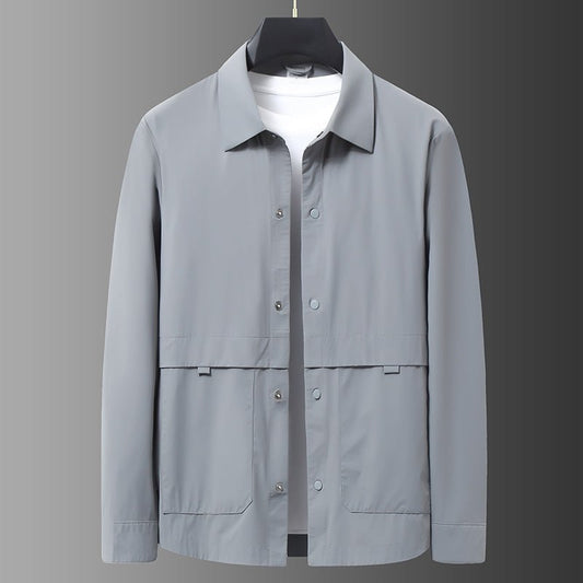 Marcus Lightweight Shell Windbreaker Jacket with Spread Collar and Dual Front Cargo Pockets