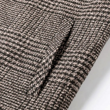 Mason Plaid Short Wool Blend Coat with Spread Collar and Dual Chest Flap Pockets