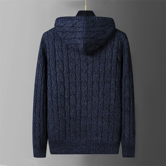 Mercer Fleece Lined Cable Knit Cardigan with Attached Hood and Full Zip Front