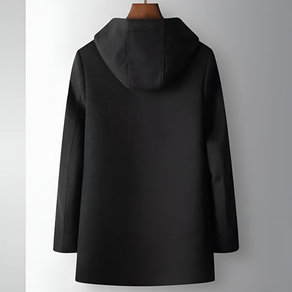 Merino Wool Hooded Coat with Longline Silhouette and Quilted Down Interior
