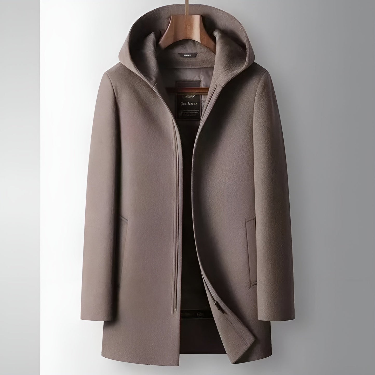 Merino Wool Hooded Coat with Longline Silhouette and Quilted Down Interior