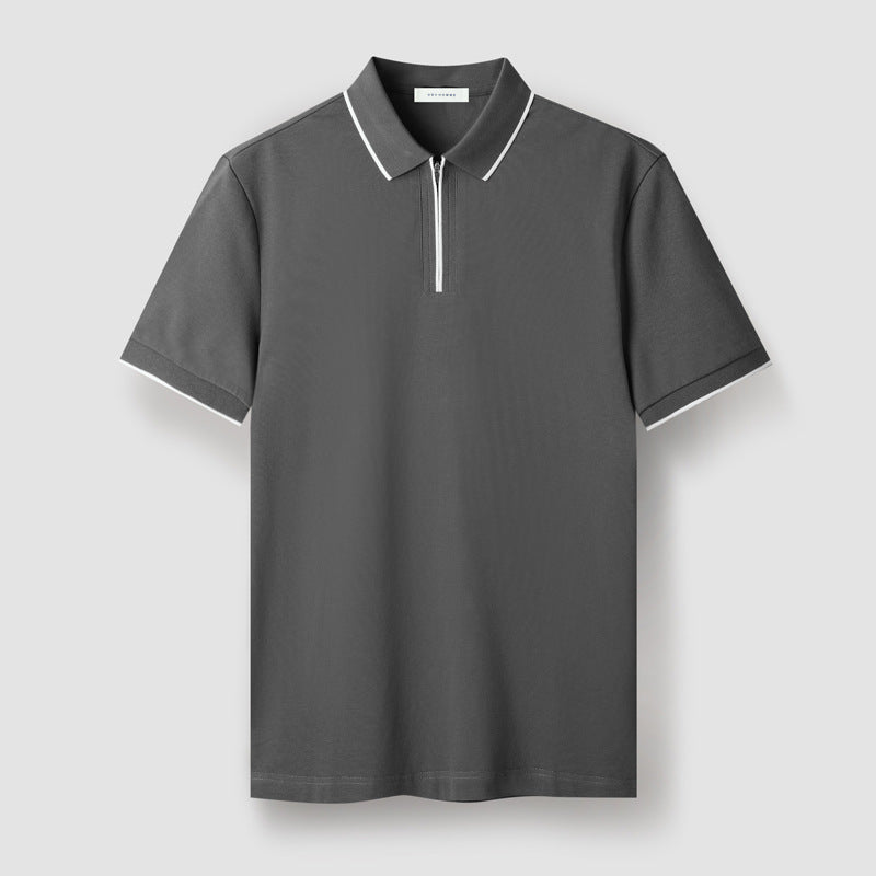 Meza Short Sleeve Pique Zip Up Polo Shirt with Tipped Collar and Contrast Cuff Trim