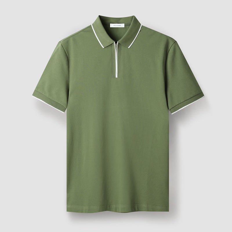 Meza Short Sleeve Pique Zip Up Polo Shirt with Tipped Collar and Contrast Cuff Trim