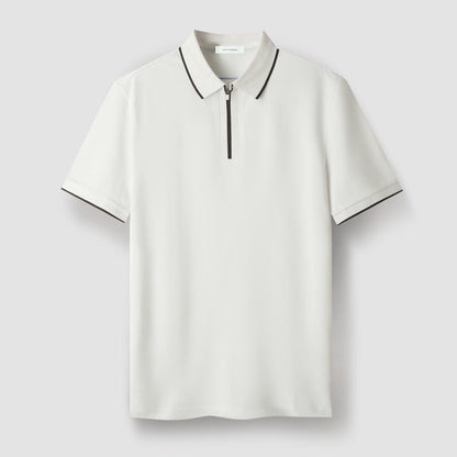 Meza Short Sleeve Pique Zip Up Polo Shirt with Tipped Collar and Contrast Cuff Trim