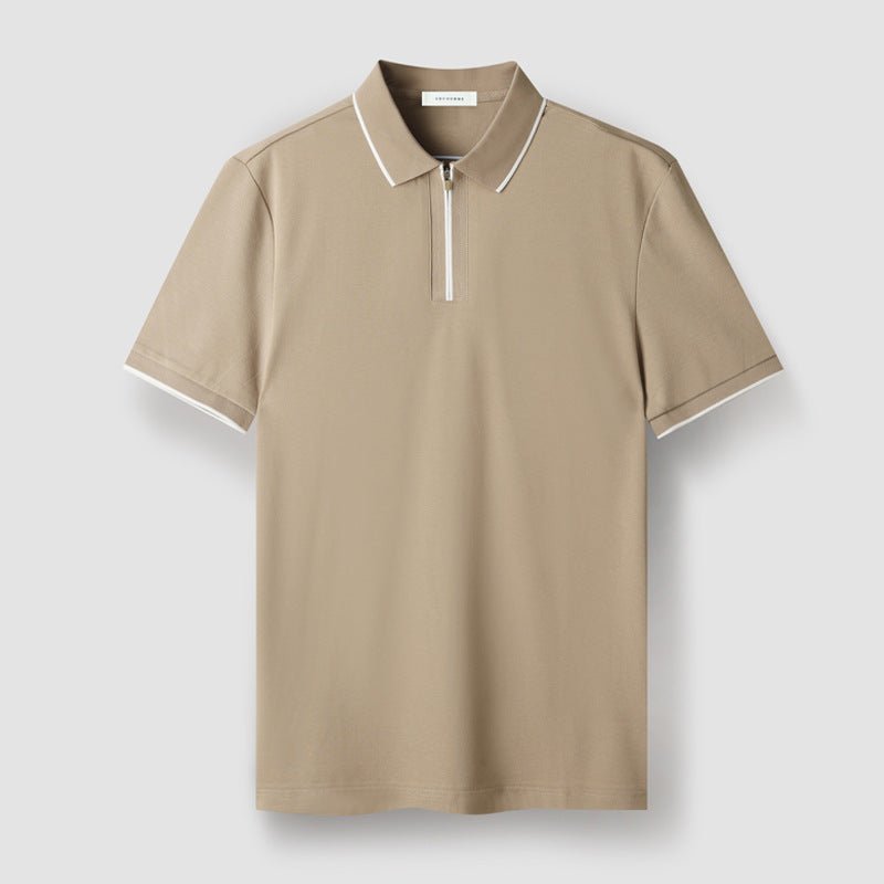 Meza Short Sleeve Pique Zip Up Polo Shirt with Tipped Collar and Contrast Cuff Trim