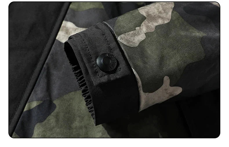 Midland Camo Patchwork Hooded Jacket with Contrast Sleeves and Cargo Pockets