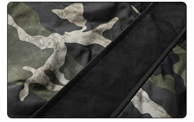 Midland Camo Patchwork Hooded Jacket with Contrast Sleeves and Cargo Pockets