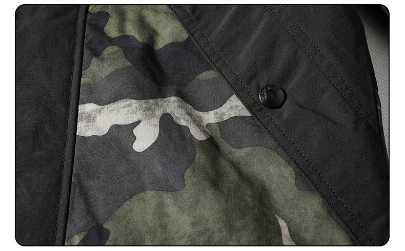 Midland Camo Patchwork Hooded Jacket with Contrast Sleeves and Cargo Pockets