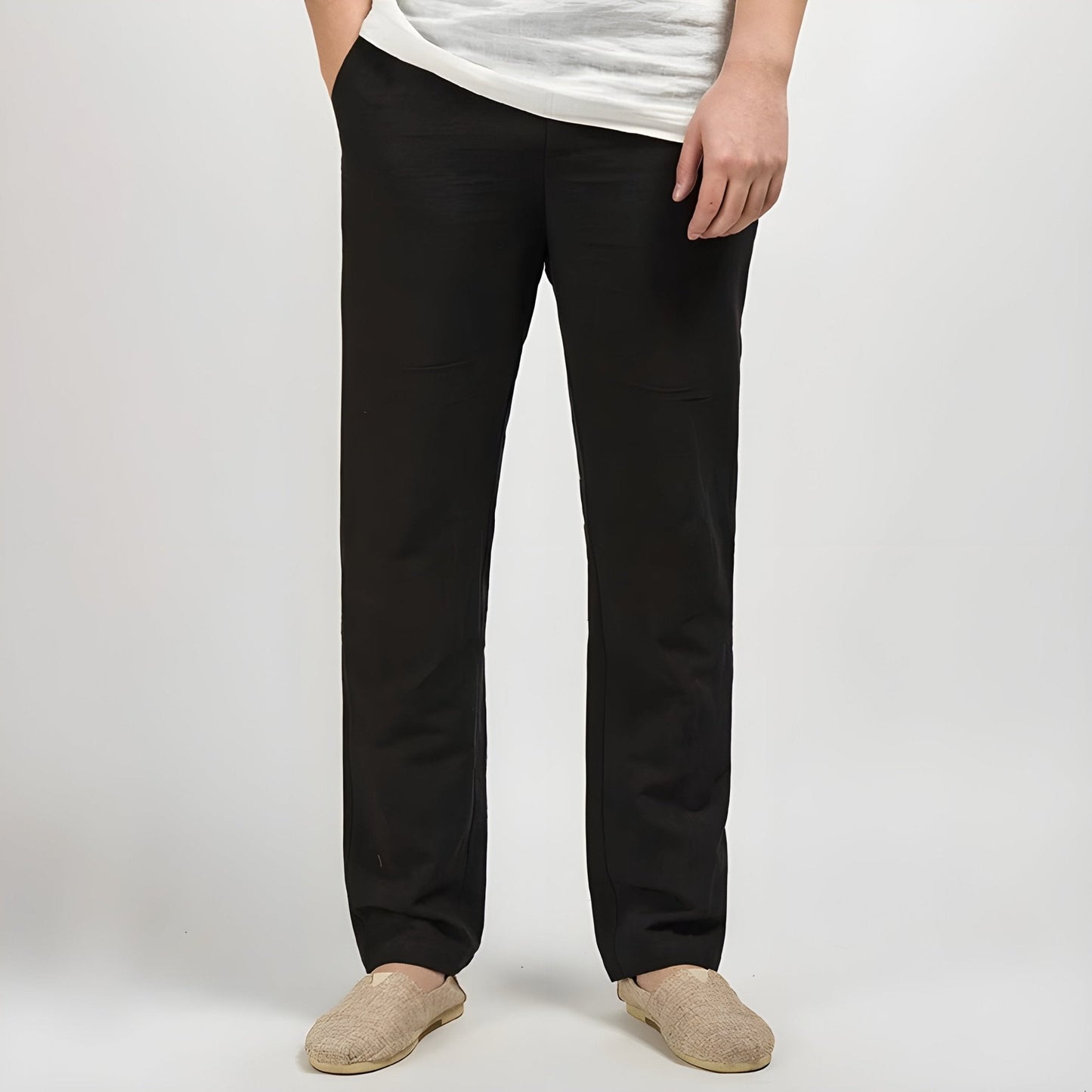 Monarch Linen Straight Leg Pants with Elastic Waistband and Slash Pockets
