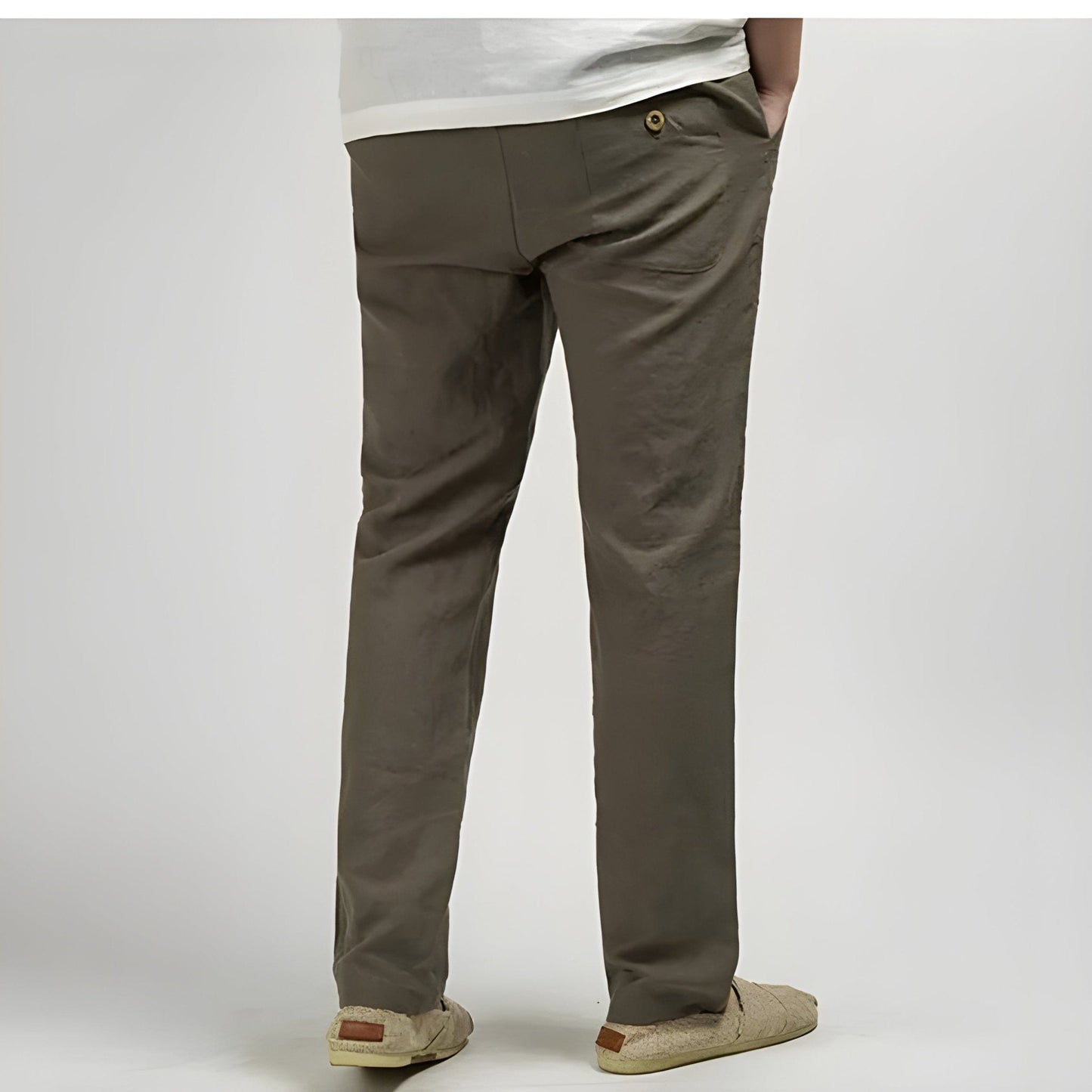 Monarch Linen Straight Leg Pants with Elastic Waistband and Slash Pockets