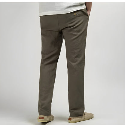 Monarch Linen Straight Leg Pants with Elastic Waistband and Slash Pockets
