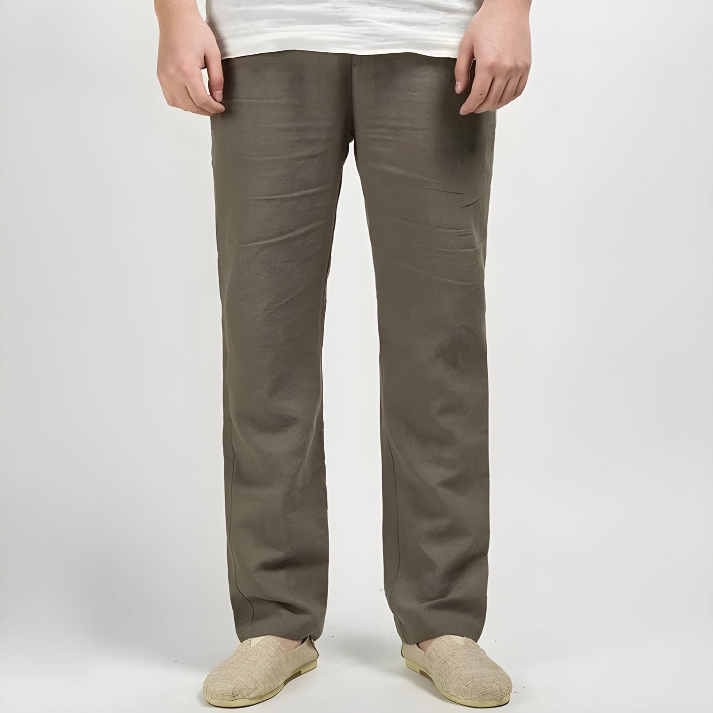 Monarch Linen Straight Leg Pants with Elastic Waistband and Slash Pockets