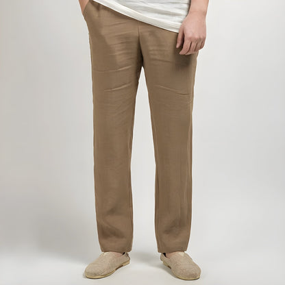 Monarch Linen Straight Leg Pants with Elastic Waistband and Slash Pockets