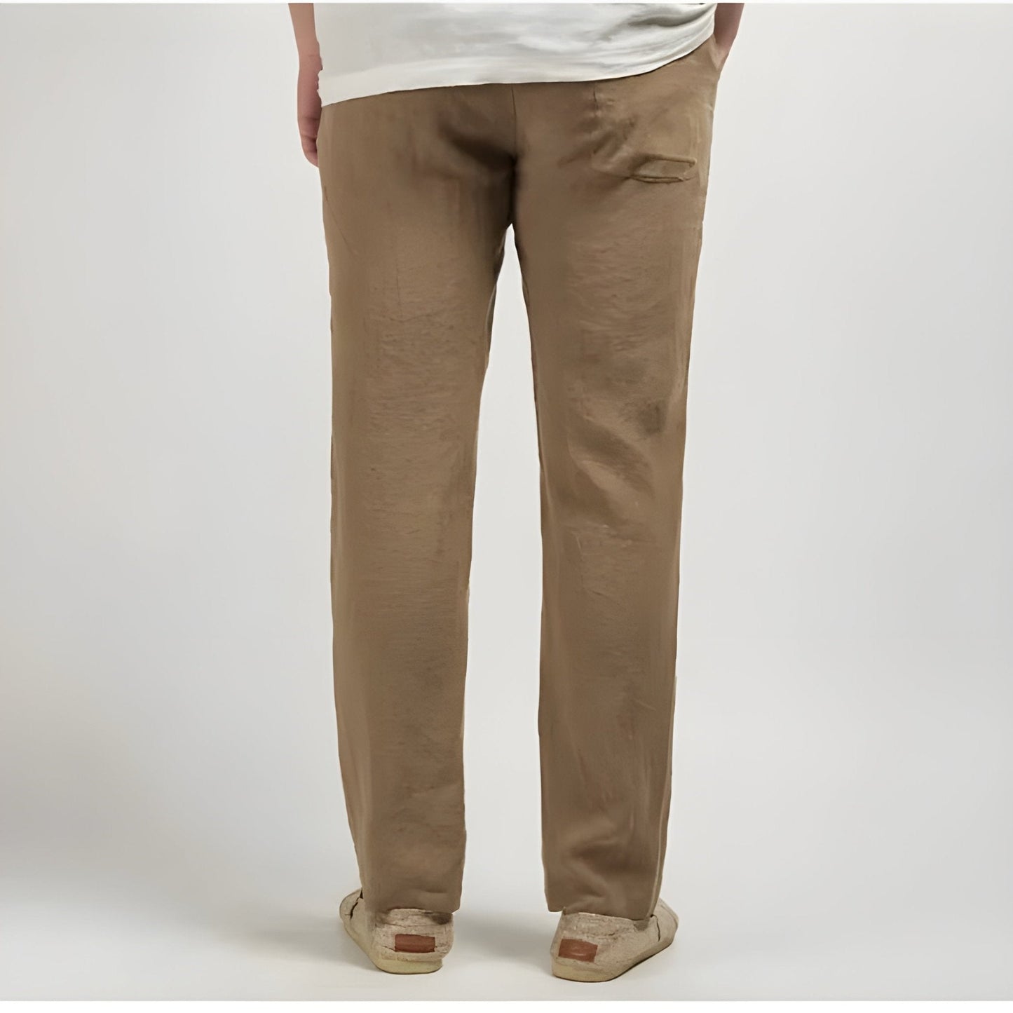 Monarch Linen Straight Leg Pants with Elastic Waistband and Slash Pockets
