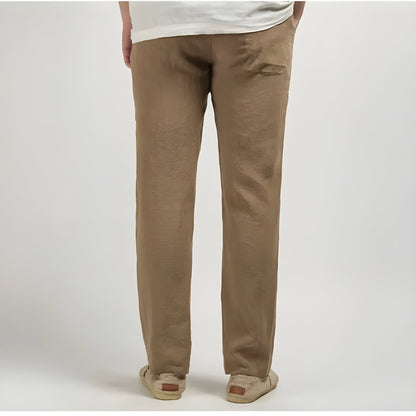 Monarch Linen Straight Leg Pants with Elastic Waistband and Slash Pockets