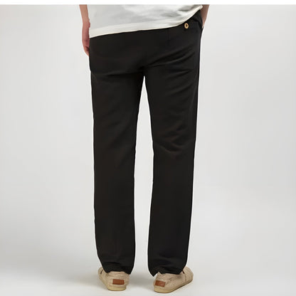 Monarch Linen Straight Leg Pants with Elastic Waistband and Slash Pockets