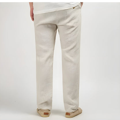 Monarch Linen Straight Leg Pants with Elastic Waistband and Slash Pockets
