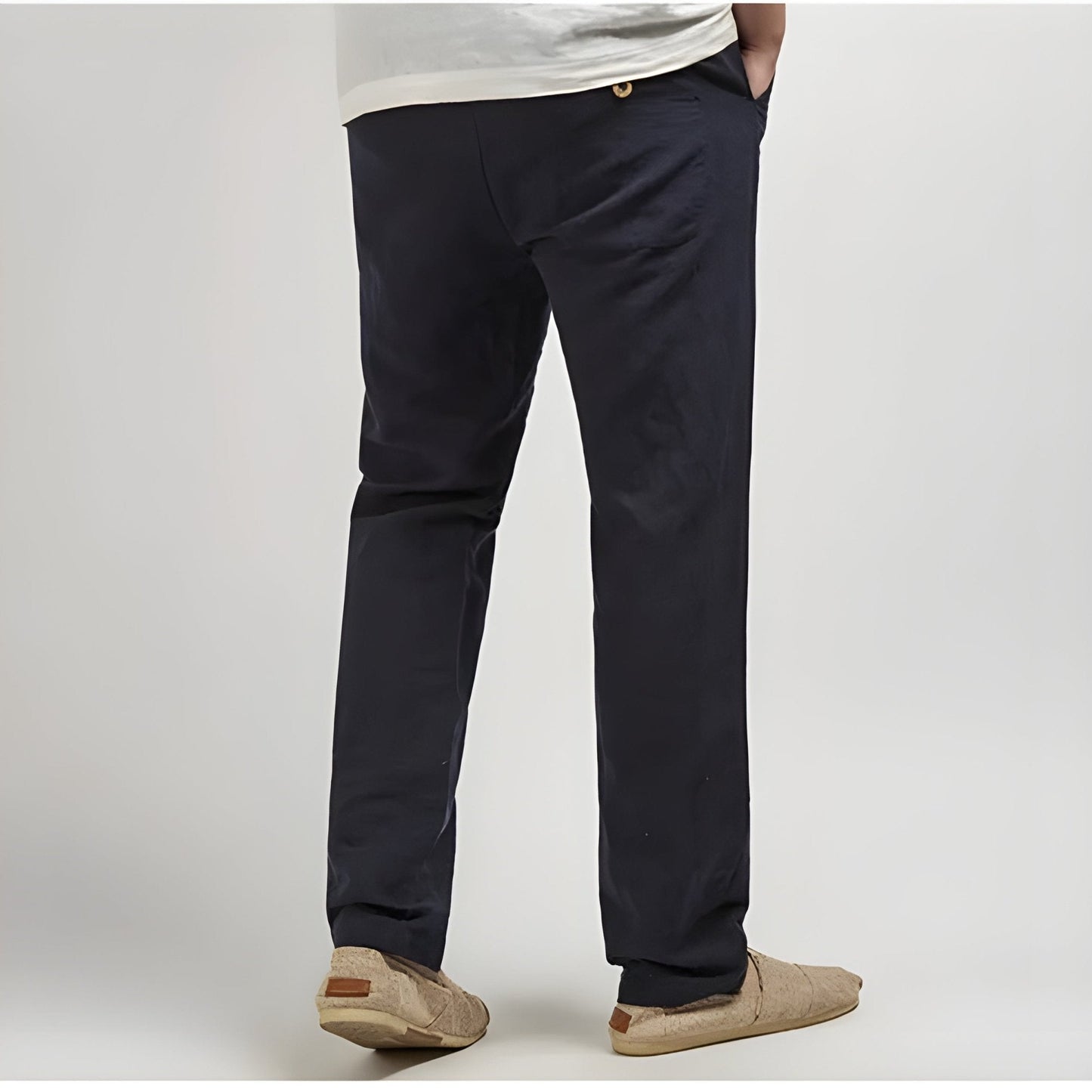 Monarch Linen Straight Leg Pants with Elastic Waistband and Slash Pockets