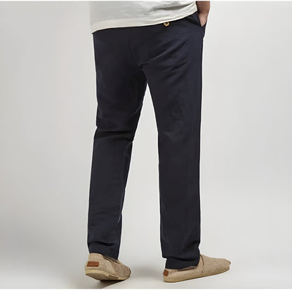 Monarch Linen Straight Leg Pants with Elastic Waistband and Slash Pockets