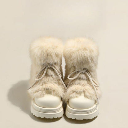 Nika Fur Boots featuring Full Fur Wrap Upper and Thick Platform Lug Sole