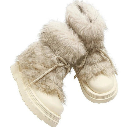 Nika Fur Boots featuring Full Fur Wrap Upper and Thick Platform Lug Sole