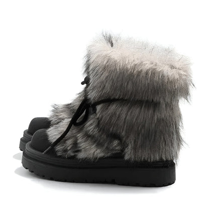 Nika Fur Boots featuring Full Fur Wrap Upper and Thick Platform Lug Sole