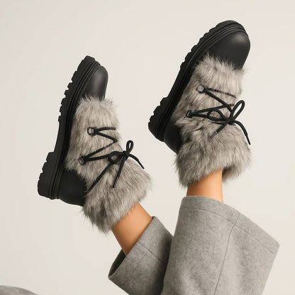 Nika Fur Boots featuring Full Fur Wrap Upper and Thick Platform Lug Sole