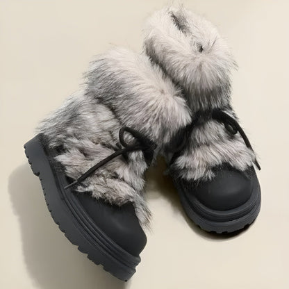 Nika Fur Boots featuring Full Fur Wrap Upper and Thick Platform Lug Sole